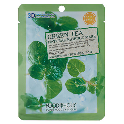 FOODAHOLIC NATURAL ESSENCE MASK #GREEN TEA 3D Маска для лица с экстрактом зеленого чая 23г