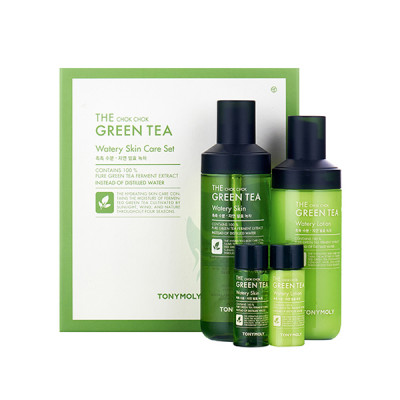 TONYMOLY THE CHOK CHOK GREEN TEA Watery Skin Care Set Набор: Увлажняющий тоник для лица с экстрактом зеленого чая, Увлажняющий лосьон для лица 180мл,