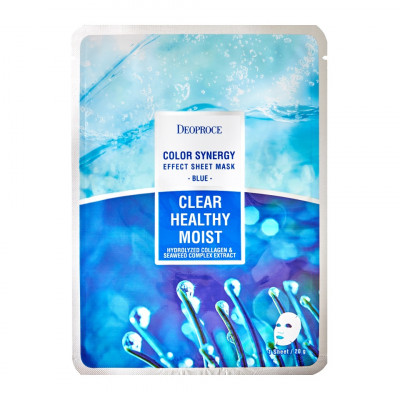 DEOPROCE COLOR SYNERGY EFFECT SHEET MASK BLUE Тканевая маска для лица с экстрактом морских водорослей и гидролизованным коллагеном 20г