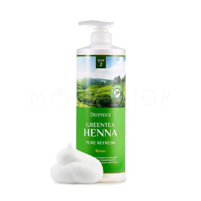 DEOPROCE RINSE - GREENTEA HENNA PURE REFRESH Восстанавливающий бальзам для волос с экстрактом зелёного чая и хной 1000мл