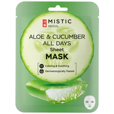 MISTIC ALOE & CUCUMBER ALL DAYS Sheet mask Тканевая маска для лица с экстрактами огурца и алоэ 24мл