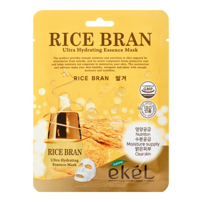 EKEL Rice Bran Ultra Hydrating Essence Mask Тканевая маска для лица с рисовыми отрубями 25мл