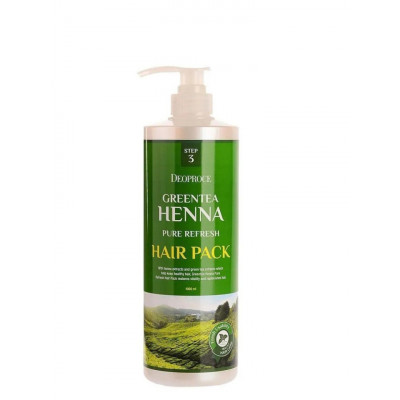 DEOPROCE GREENTEA HENNA PURE REFRESH HAIR PACK Восстанавливающая маска для волос с экстрактом зелёного чая и хной 1000мл