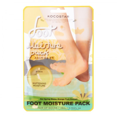 KOCOSTAR FOOT MOISTURE PACK YELLOW Увлажняющая и смягчающая маска-носочки для ног с экстрактом апельсина и водой из горячих источников