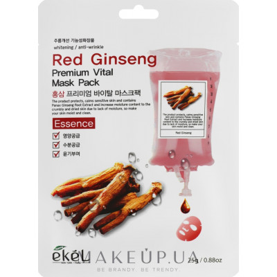 EKEL Red Ginseng Premium Vital Mask Pack Антивозрастная тканевая маска для лица с экстрактом женьшеня 25мл