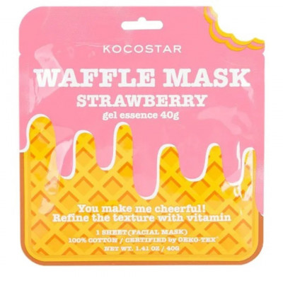 KOCOSTAR WAFFLE MASK Strawberry Тканевая маска для лица с вафельной текстурой с экстрактом клубники 40г